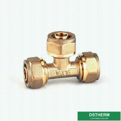 Equal Threaded Tee Pex Fittings Brass Color ISO Standard Customized Designs And Weight