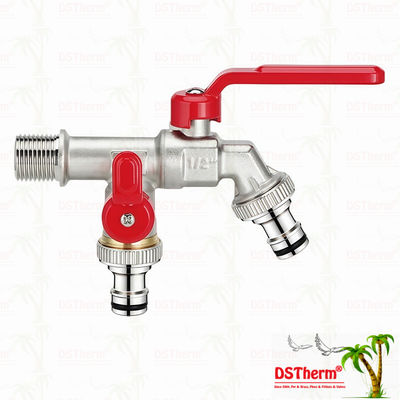 Unique Design Innovative Shape Double Outlet Faucet With Red Aluminum Handle 1/2"*3/4"*3/4"