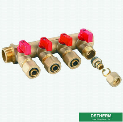 Four Ways Brass Water Separators Manifolds For Pex Pipe Customized Logo For Hot Water Supplying