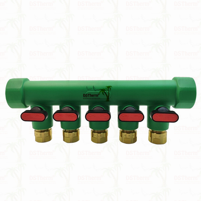 PPR Manifolds With Ball Valve Hot Water Red 5 Ways Manifolds Customized Logo and Color 25mm
