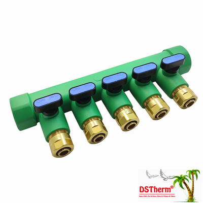 PPR Blue Manifolds With Ball Valve 5 Ways Manifolds Customized Color and Logo 25mm
