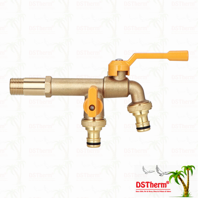 Long Spoute Heavy-duty Brass Double Outlet Tap Extension Tap Brass Bibcock 1/2"*3/4"*3/4"