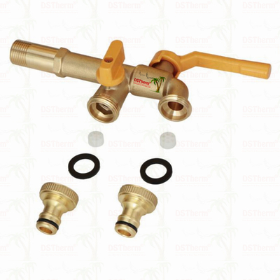 Long Spoute Heavy-duty Brass Double Outlet Tap Extension Tap Brass Bibcock 1/2"*3/4"*3/4"
