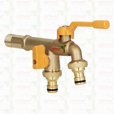 Long Spoute Heavy-duty Brass Double Outlet Tap Extension Tap Brass Bibcock 1/2"*3/4"*3/4"