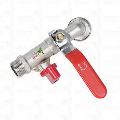 Brass Economic Double Outlet Bibcocks Nickel Plated Tap With Red Handle 1/2"*3/4"*3/4"