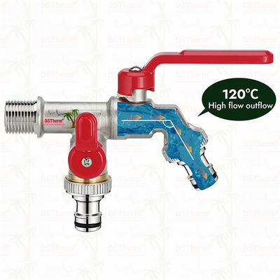 Unique Design Innovative Shape Double Outlet Faucet With Red Aluminum Handle 1/2"*3/4"*3/4"