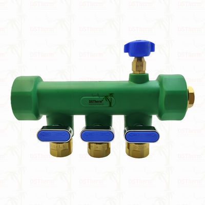 PPR Manifolds With Ball Valve Hot & Cold Water Blue 3 Ways Manifolds Customized Logo and Color 25mm
