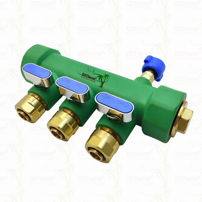 PPR Manifolds With Ball Valve Hot & Cold Water Blue 3 Ways Manifolds Customized Logo and Color 25mm