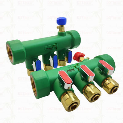 PPR Manifolds With Ball Valve Hot & Cold Water Blue 3 Ways Manifolds Customized Logo and Color 25mm