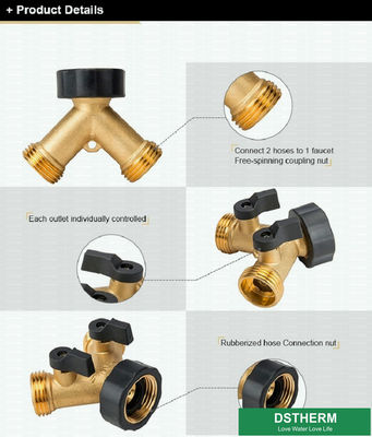 Customized Brass Garden Fittings Two Ways Garden Type Y Brass Water Pipe Hose Connector