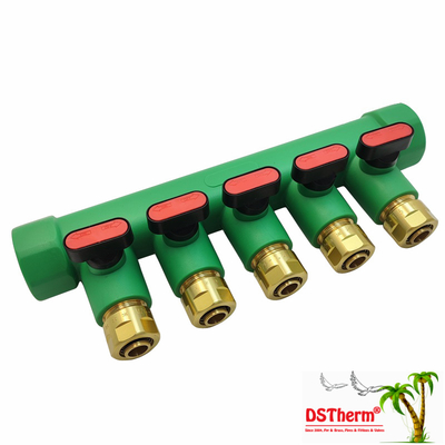 PPR Manifolds With Ball Valve Hot Water Red 5 Ways Manifolds Customized Logo and Color 25mm